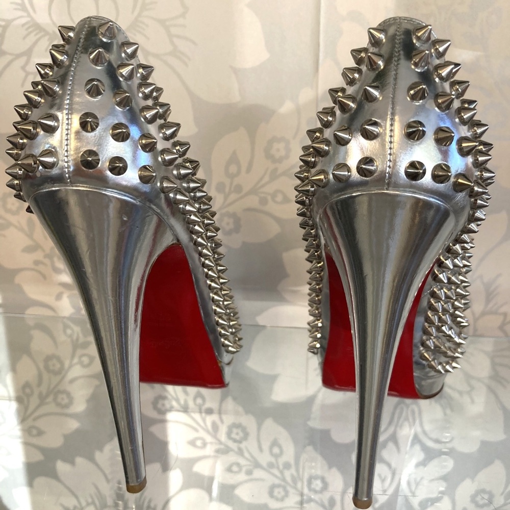 Christian Louboutin Metallic Patent Alti Spikes 160 Pumps – Silver – Size 37.5 - Picture 3 of 4
